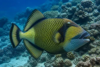 Balistoides viridescens (Ballist med gult huvud.)